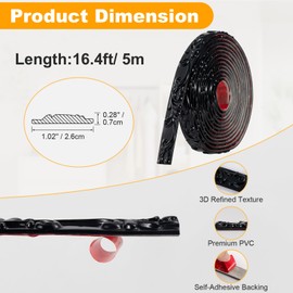16.4FT x 1.02'' Black Peel and Stick Crown Molding Trim – Self-Adhesive Mirror Border & Cabinet Edge, Flexible Decorative Trim for Interior Use