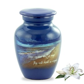 Footprints Keepsake Urn - Footprints Mini Cremation Urns for Ashes - Handcrafted Miniature Beach Sharing Urn - Mini Memorial Blue Urns with Premium Box & Velvet Bag (Keepsake)