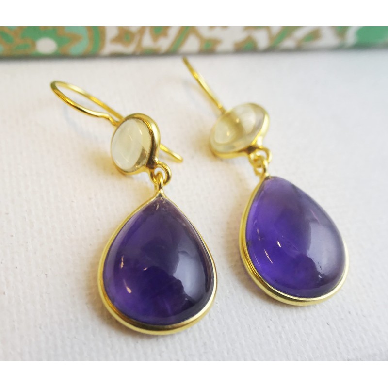 Citrine and Amethyst Gold Plated Sterling Silver Earrings