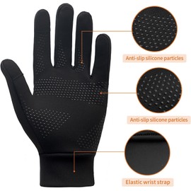 AWXUOCK Winter Running Gloves for Men and Women, Touch Screen Compatible, Non-Slip, Lightweight for Cycling, Sports, Driving (Black,