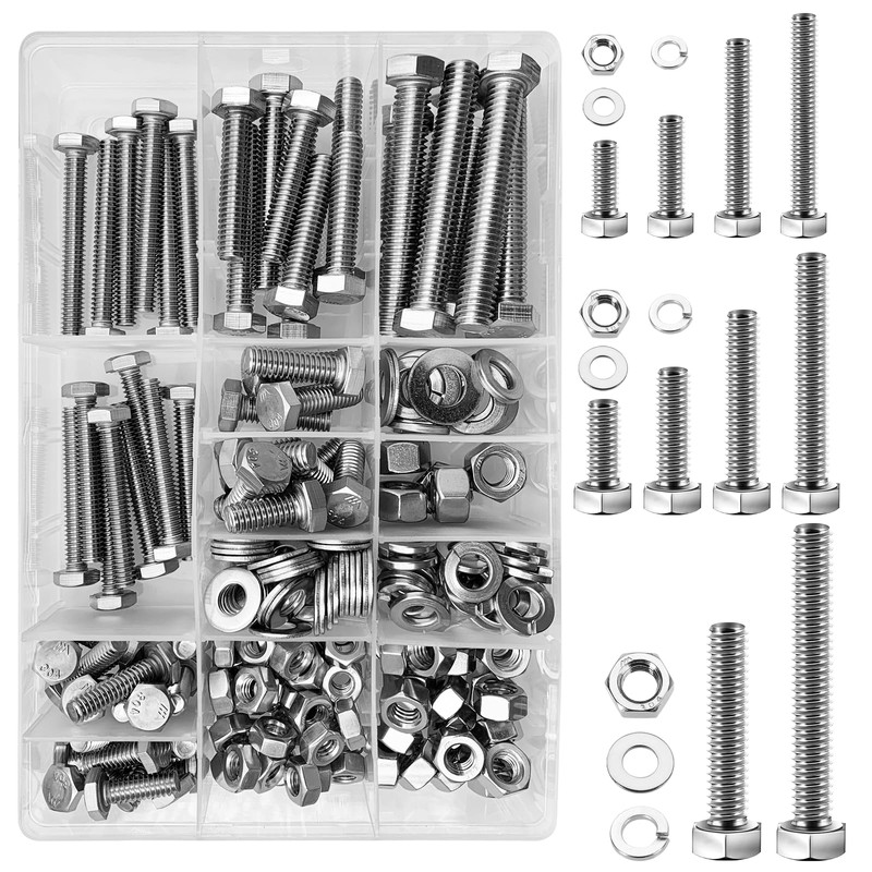 MYWISH 254 Pieces Hex Screws Assortment Kit, 1/4-20 5/16-18 3/8-16,