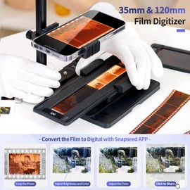 JJC Mobile Film Scanner Converts 35mm & 120 Format Film to Digital, Negative Film Digitizer with LED Backlight and Adjustable Cellphone Clamp Holder, Detachable Wireless Remote Included