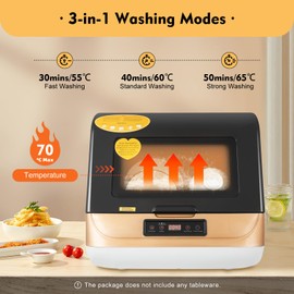 SNKOURIN Portable Countertop Dishwasher, Mini Dishwasher with 5L Large Capacity, 4 Wash Programs and Air Dry,360° Streak Free Deep Clean for Small Apartments,Dorms and RVs (Gold)