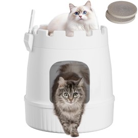 Lifewit Castle Cat Litter Box with Scratching Board & Scoop, Hidden Covered Kitty Litter Box Enclosure with Odor Control & Carbon Filter in Living Room, Bedroom, Corner, White