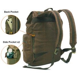 HuaChen Vintage Travel Canvas Leather Backpack,17" Laptop Backpacks Rucksack,Shoulder Camping Hiking Backpacks School Bag Bookbag for Men Women AUGUR (M32_Army Green_Large)