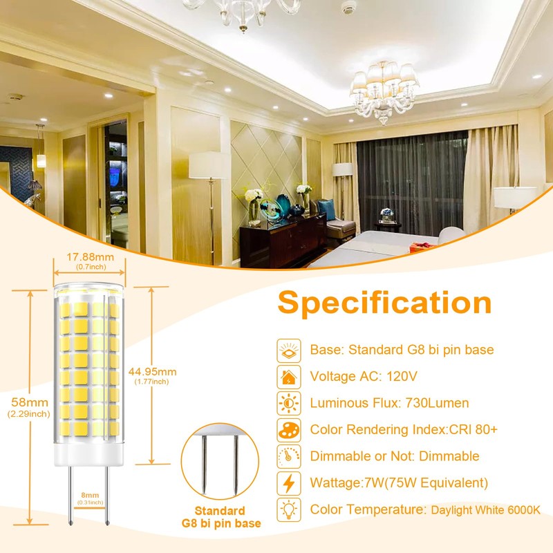 5 Pack - G8 GY8.6 LED Light Bulbs Dimmable 7W