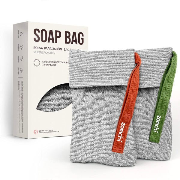 ZOMCHI Soap Bags - Natural Non Slip Soap Saver Bag - Soap Bag - Exfoliating Sponge Soap - Pack of 2 Soft
