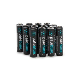 USB Rechargeable AAA Batteries by Pale Blue, Lithium Ion 1.5v 600 mAh, Charges Under 1 Hour, Over 1000 Cycles, 4-in-1 USB-A to USB-C Charging Cable, LED Charge Indicator, 12-Pack