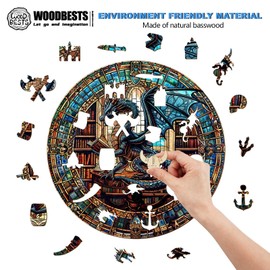 WOODBESTS WOODBESTS Wooden Puzzles for Adults (300 Piece, L, 13.4"x13.4") Dragon's Library Wood Puzzles Adult, Wooden Jigsaw Puzzles Unique Shape, Birthday Gifts for Adults Family Game