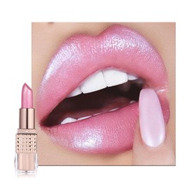 Shimmers Lipstick Pearl Pink Color Lip Stick, Glitter Metallic Bright Pink Lip Balm for Women, Silky Smooth Full-Coverage Lipsticks, Longlasting Pearlescent Light Pink Tinted for Women