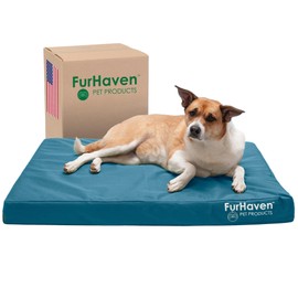 Furhaven Water-Resistant Cooling Gel Dog Bed for Large/Medium Dogs w/ Removable Washable Cover, For Dogs Up to 55 lbs - Indoor/Outdoor Logo Print Oxford Polycanvas Mattress - Deep Lagoon, Large