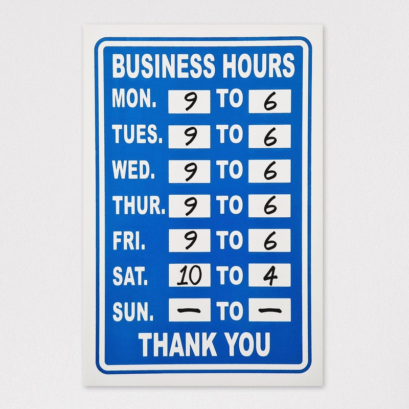 3 x Business Hours Sign Blue High Contrast Opening Closing