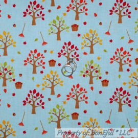 Riley Blake Designs BonEful Fabric FQ Cotton Quilt Blue Orange Thanksgiving Green Tree Leaf Harvest