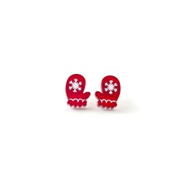 Handmade Retro Red Mitten Stud Earrings, Cute Red & White Winter Holiday Earrings