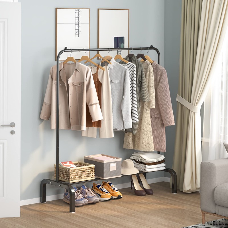 OTROUWORHT Clothes Rack Metal Clothing Rack with Bottom Shelf Garment