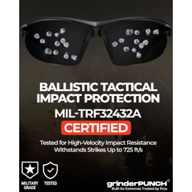 grinderPUNCH Tactical Shooting Glasses Military Grade Ballistic Impact Protection 100% UV Protective Lenses ANSI Z87 Safety Glasses with Scratch Resistant Coating and Anti Fog
