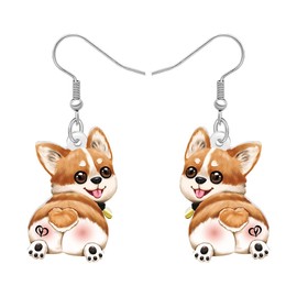 TIZURO Acrylic Cute Corgi Earrings Funny Puppy Pets Dog Animals Dangle Novelty Jewelry For Women Corgi Lovers Mom Charms Holiday Gifts (Yellow)