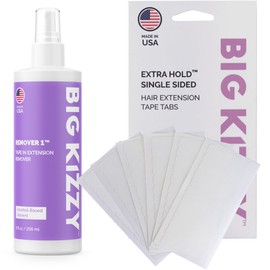 Big Kizzy Tape Ins Hair Extension Remover Spray (8oz) + Single Sided EXTRA Hold Hair Extension Tape (72 tabs) Replacement Tape for Tape Extensions, Professional Quality and Easy to use instructions