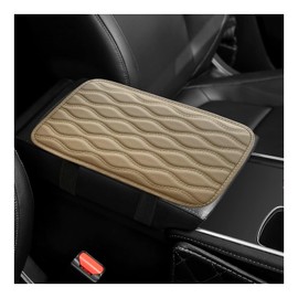 Ohleats Car Center Console Pad, Waterproof PU Leather Auto Armrest Box Cover, Comfortable Vehicle Arm Rest Protector Cushion Pad for Car SUV, Universal Car Accessories (Beige)