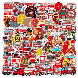 Fire Engine Stickers,100 PCS Firefighters Graffiti Vinyl Waterproof Decals for Water Bottles Computer Bicycle Skateboard Luggage Phone Pad Laptop Kids Teens Stickers Pack