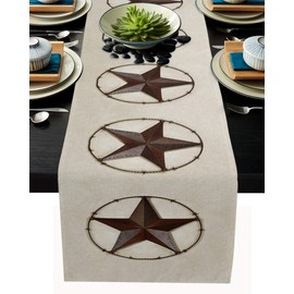Texas Western Star Rustic Table Runner-Cotton linen-Long 72 inche Barn Star Dresser Scarves,Kitchen Coffee/Dining Farmhouse Cowboy Tablerunner for Country Home Living Room,Holiday Dinner Scarf Decor