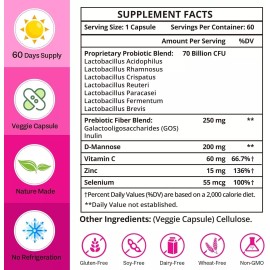Dmeisy Women's Probiotics 70 Billion CFUs 60 Capsules 13 in 1 Gut Health Formula