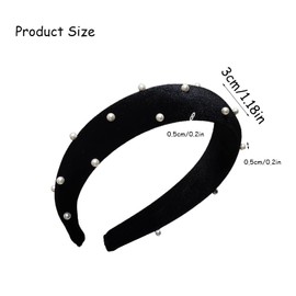 NC TMXAOK Velvet Pearl Headband Fashion Padded Wide Hairbands Vintage Sponge Hair Hoops Headwear for Women Girls Wedding Party Hair Accessory, 3cm-Black