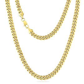 KRKC&CO Men's Necklace, 5/7/8/9/10 mm Stainless Steel Curb Chain with Diamond Cut, 14-Carat Gold-Plated Cuban Chain, Gold Chain, Nickel-Free Silver Chain, Birthday Gift, Length 46-66 cm, Stainless
