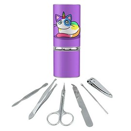 Unicorn Cat with Rainbow Calico Markings Stainless Steel Manicure Pedicure Grooming Beauty Care Travel Kit
