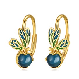 Dragonfly Earrings for Women Sterling Silver Aquamarine Huggie Earrings Cute Dragonfly Leverback Earrings Jewellery Gifts for Daughter Girls Teen(Dragonfly Earrings)