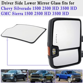 Silverado Driver Side Lower Mirror Glass Compatible with 2014-2017 Chevy Silverado 1500, 2500, 3500 HD GMC Sierra 1500, 2500, 3500 HD Convex Heated Left Side 23444113 Mirror Glass with Rear Holder