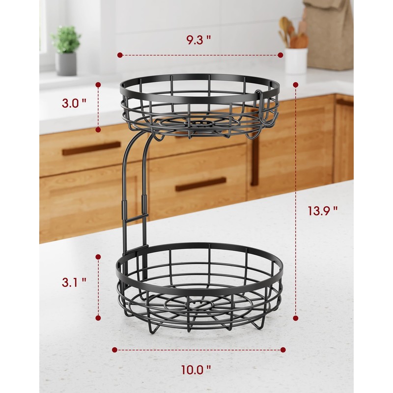 Sakugi Fruit Basket for Kitchen Counter - 2-Tier Large Capacity