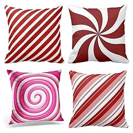 Jbralid Stripe Pattern Peppermint Candy Swirl White Generic Christmas Candycane Red Cotton Linen Indoor Decor Throw Pillow Cover Case Set of 4, 18x18 in