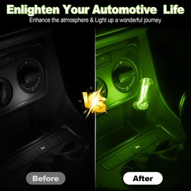 SINGARO 2PCS Car USB Lights, Retro Automotive Atmosphere Decor Lamp, Car Interior Touch Adjustment Lights, Mini Glass Bottle LED Bulb Night Light for Vehicle Bedroom Desktop(Green)