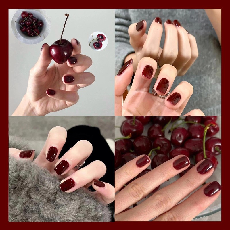 False Nails – 24PCS Burgundy Square Short Fake Nails -