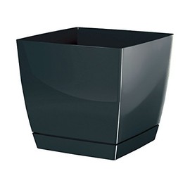 Flower Pot Planter Rectangular Graphite Glossy Plant Pot with Saucer 15.5 cm