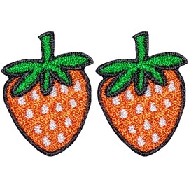 Ranger Return Set 2 of Small Cute Strawberry Fruit Logo Mini Tiny Decal Decorative Repair Costume Applique Sew Iron on Embroidered Patches - Orange (Straw-OR-MINI2)