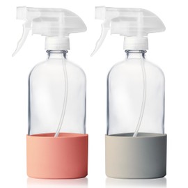 Vitachy 2 x Glas-Sprühflaschen mit Silikonbasis, 500 ml, Glas-Sprühflaschen für Pflanzen, Frisuren und Haustiere, Wasserzerstäuber (Rosa - Pastellgrau)