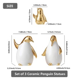Tuioyoc Set of 3 Ceramic Statues Aesthetic Abstract Penguins Sculpture Cute Modern Home Decor Decorative Statue for Living Room, Bedroom, Office, Table Centerpiece (White Gold)