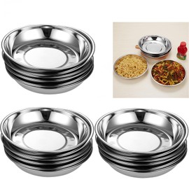 Tsyware 30 Pcs Stainless Steel Round Plates, 7.75"" Dinner Plate, Dish, Camping, Picnic, Serving Plates, Dinner Dishes for Kids and Children, Metal, Lightweight, Reusable, Dishwasher Safe, 30SSP775