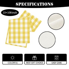 Watercolor Yellow Buffalo Checked Plaid Table Runner Spring Table Runner Summer Table Cover Yellow Gingham Table Cover Spring Summer Easter Decorations for Home Party