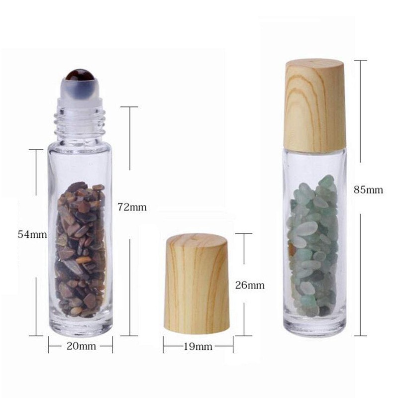 Glass Roller Bottle With Gemstone Balls, 10ml Essential Oil Roll