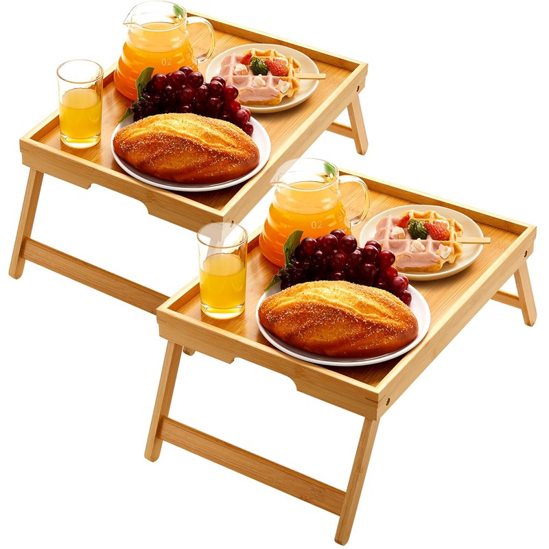 Pipishell Bamboo Bed Breakfast Tray with Foldable Legs, Handles, Ideal