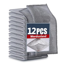 12Pcs Multifunctional Non-Scratch Wire Dishcloth Multipurpose Wire Dishwashing Rags for Wet and Dry Wire Mesh Cleaning Cloth Steel Wool Scrubber Cleaning Sponges Pads Kitchen Wipes Cleaning Cloths