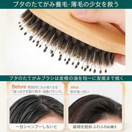 QENLKIX Hair Care Brush, Pig Bristle, Natural Material, Scalp Massage, Anti-Static, Unisex