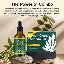 Natural Usma Juice Shampoo Bar + Essential Oil Set, Hair Darkening and Growth, Grey Hair Removal Soap for Men and Women, Reverse Gray Reducing Thinning Hair Usman Grass Polygonum Multiflorum Serum