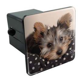 GRAPHICS & MORE Yorkie Yorshire Terrier Puppy Dog on a Spotted Cushion Tow Trailer Hitch Cover Plug Insert