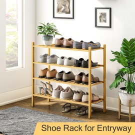 Furshus 4-Tier Bamboo Shoe Rack for Entryway, Stackable | Heavy Duty | Multi-Function, Free Standing Shoe Racks for Bedroom Hallway Closet