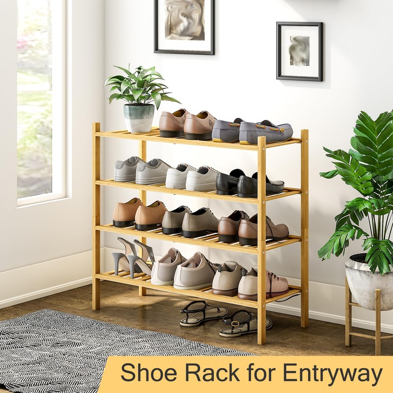 Furshus 4-Tier Bamboo Shoe Rack for Entryway, Stackable | Heavy