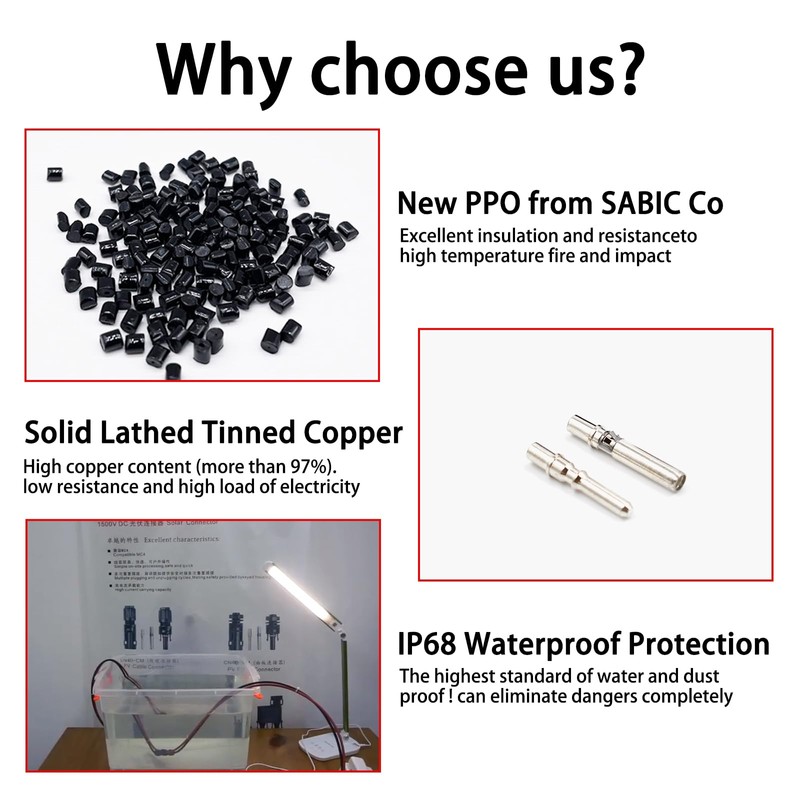 8AWG Solar Panel Connectors IP68 Waterproof 1500V 70A Solid Tinned